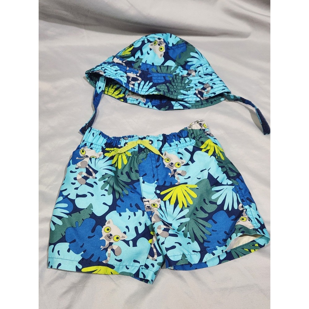 Gymboree Lemur Jungle Swimtrunks And Bucket Hat w Strap 12-18m 2014